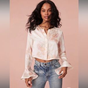 LoveShackFancy Lyndon Floral Bell Sleeve Top